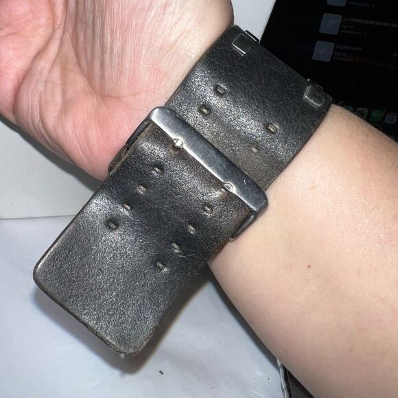 Vintage Mod Biker Leather Studded Rectangular Watch (needs battery) - Picture 4 of 8